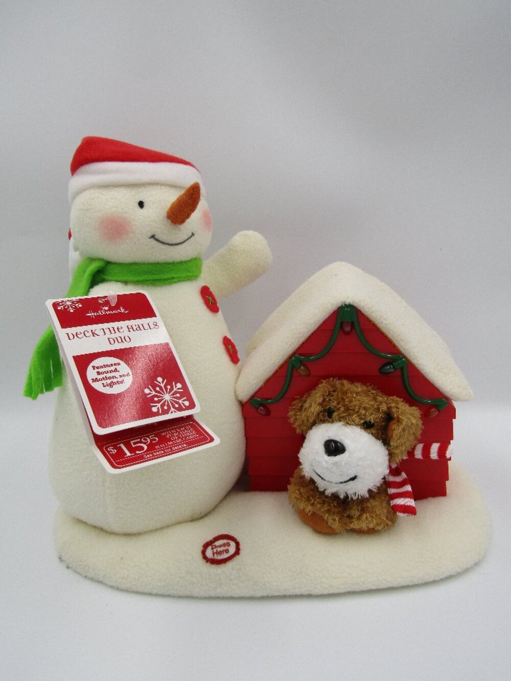 NWT Hallmark Jingle Pals 2011 Deck the Halls Duo Snowman & Dog in Doghouse